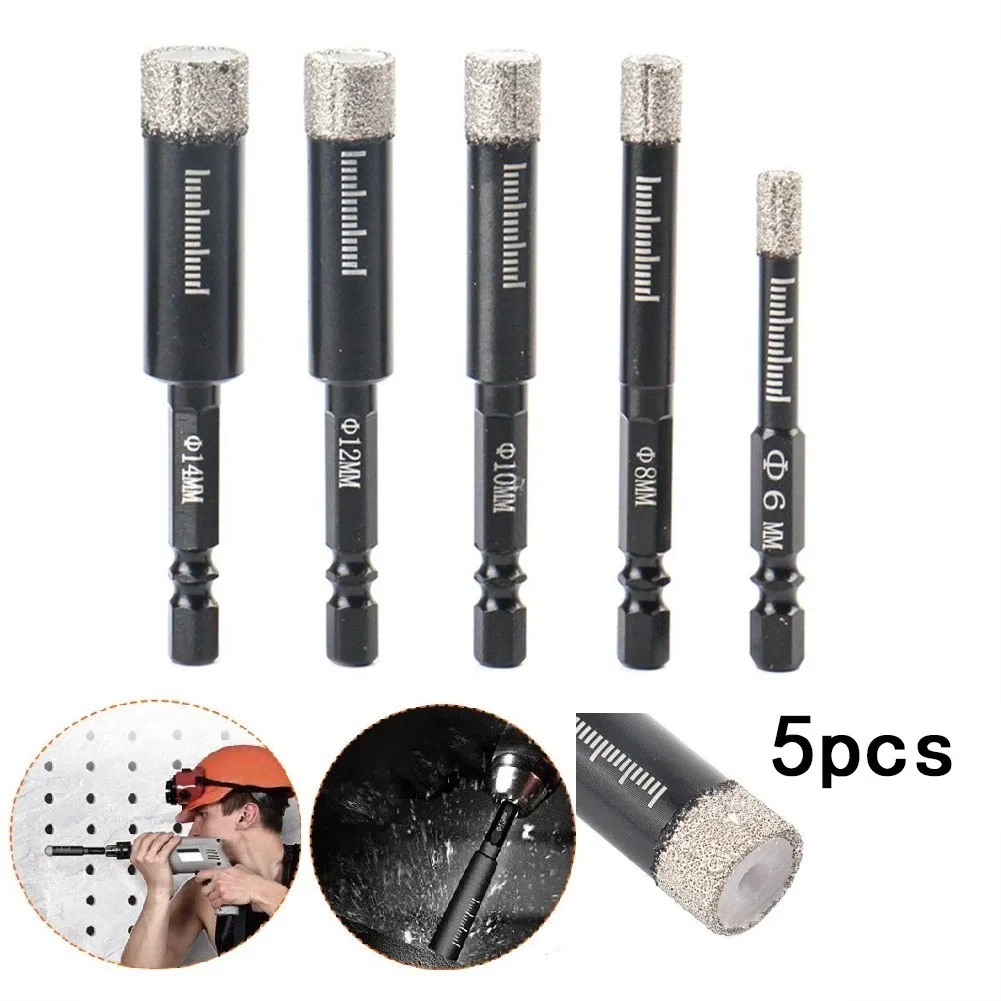 

5pcs Vaccum Brazed Diamond Dry Drill Bits Hole Cutter For Marble Ceramic 6-14mm Multi-purpose Drilling Power Tools Accessories