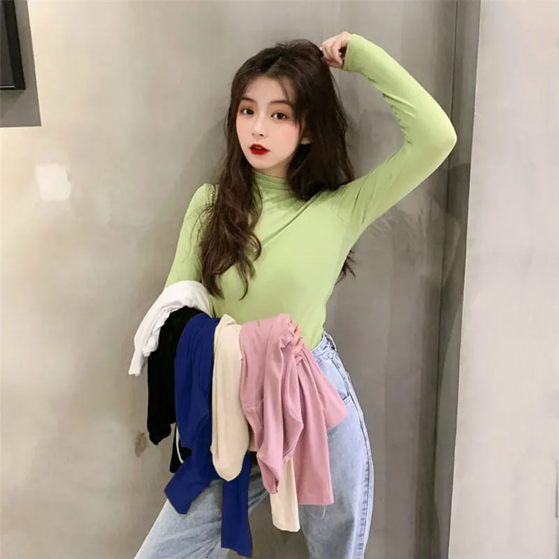 

2021 Spring and Autumn and Winter Half Turtleneck Bottoming Shirt Female Western Style Inner Wear Slim Fit Velvet Padded