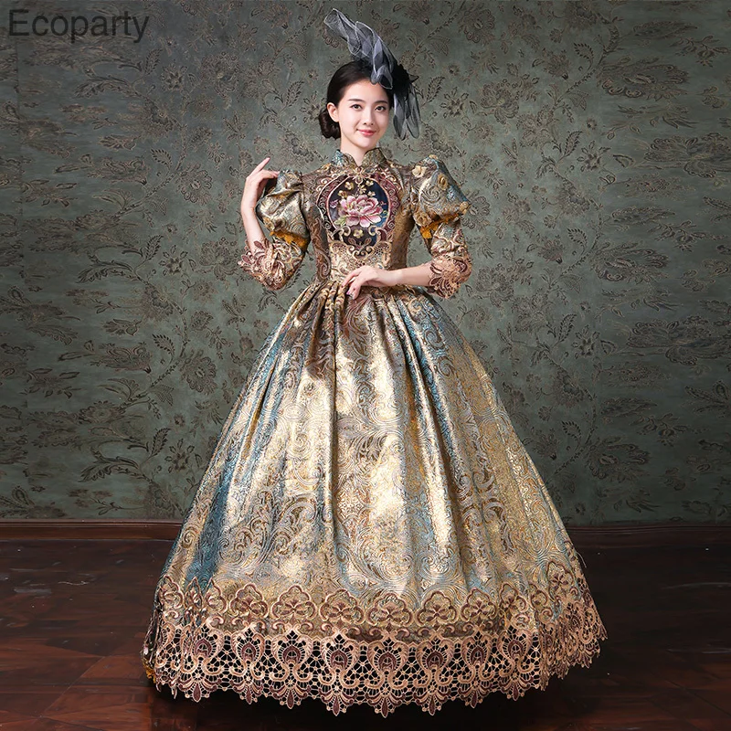 

2020 OEM Customized Size Champagne Marie Antoinette Women Long Dress Medieval masquerade dresses Ball Gowns Theater Costumes