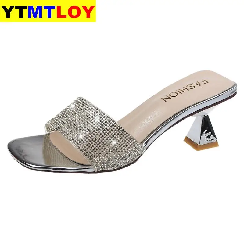 Сандалии женские с открытым носком прозрачные тапочки на высоком каблуке