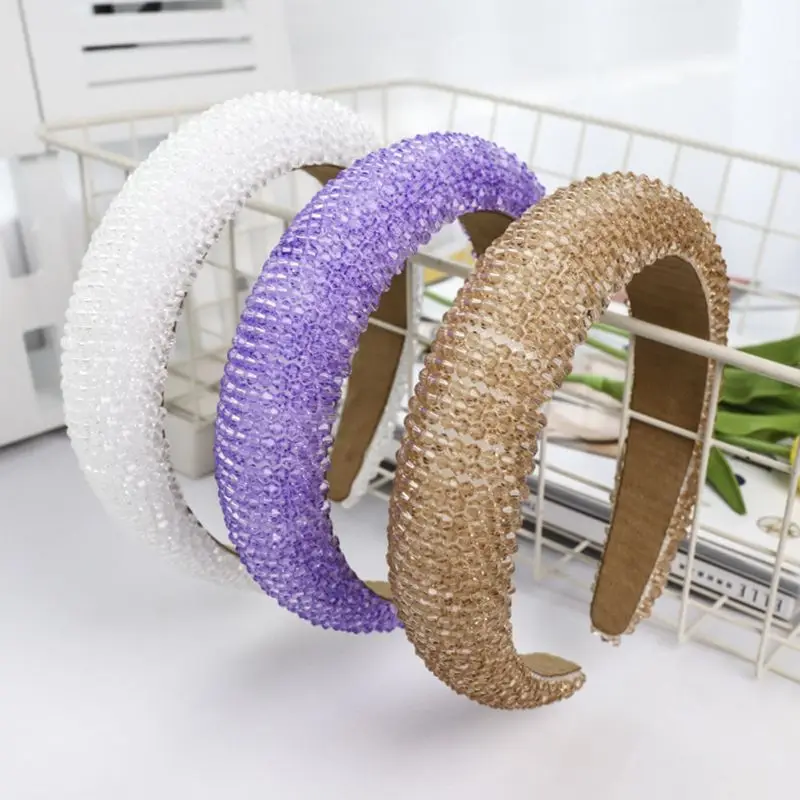 

Women Baroque Jewelry Wide Bandana Acrylic Crystal Beaded Sponge Padded Headband