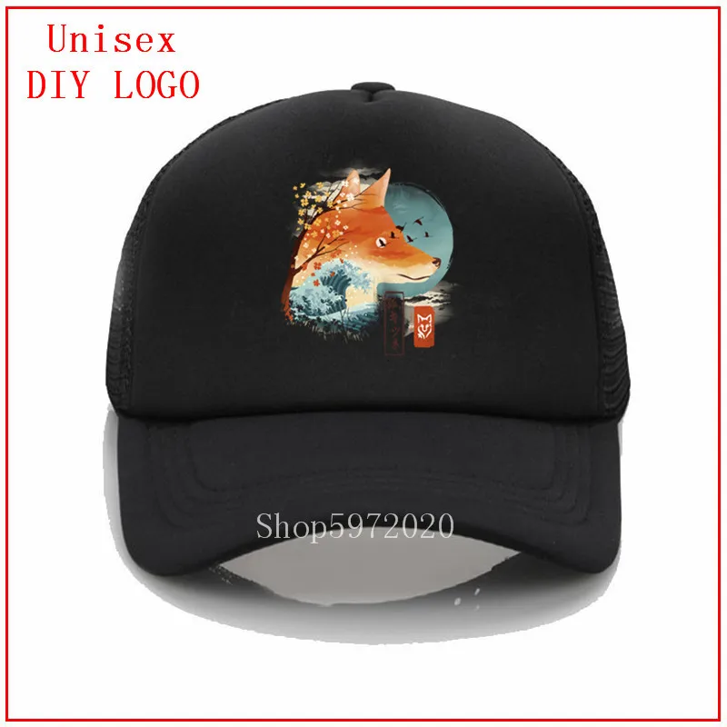 Кепка в сеточку с принтом японской лисы бейсболка для мужчин и женщин модная