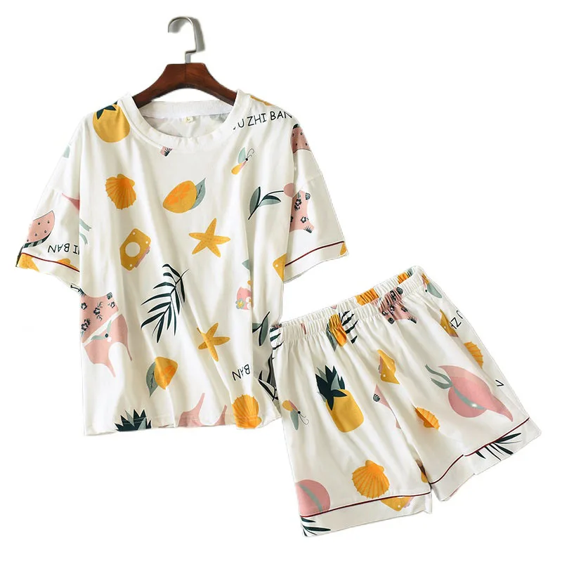 Женские хлопковые шорты с коротким рукавом Оригинальные круглым вырезом пуловер