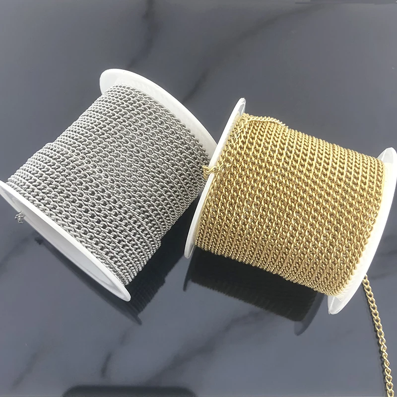 2 м/рулон 100% Серебряная цепочка из нержавеющей стали для самостоятельного