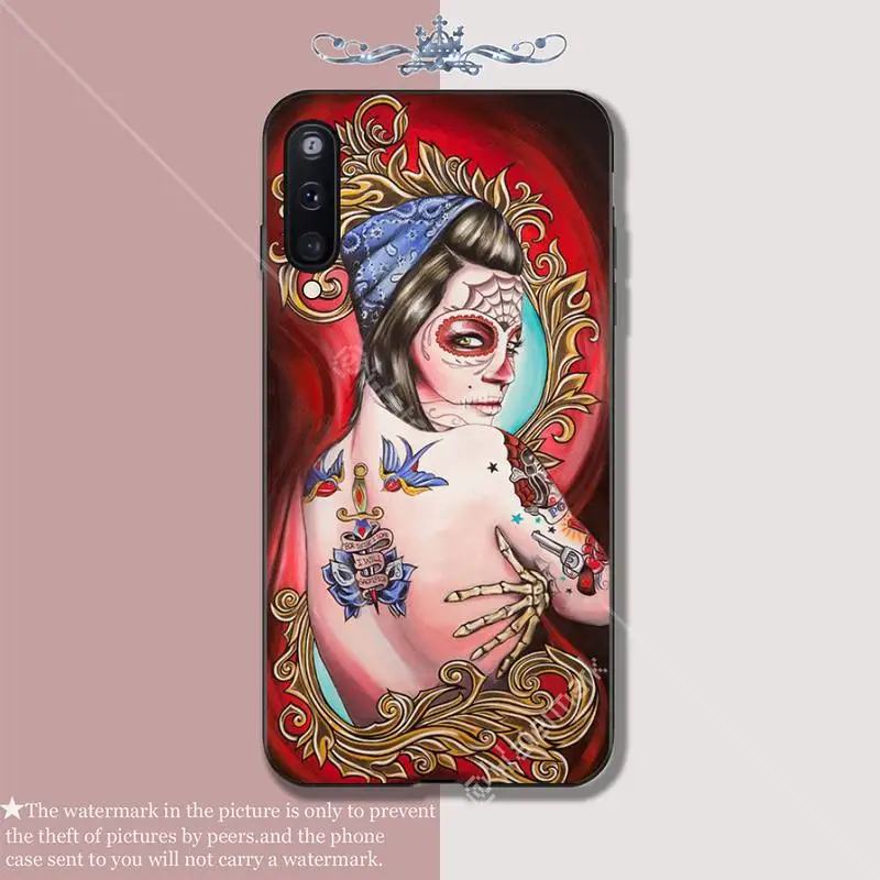 Funny Sugar Skull Girl Tattoo Luxury Phone Case Coque For Samsung Galaxy A10 A20 A50 A51 A70 A71 A40 A30 A30S A80 Cases Funda | Мобильные