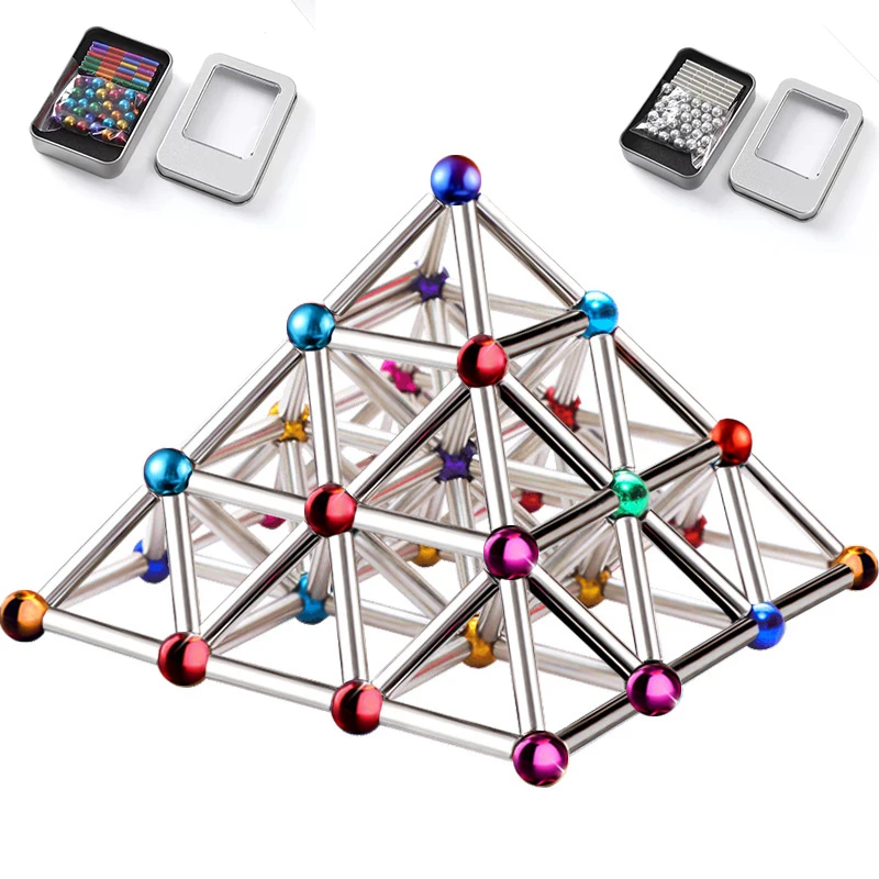 Магнитные стержни и шарики нейтральный металлический 36 40 шариков конструктор