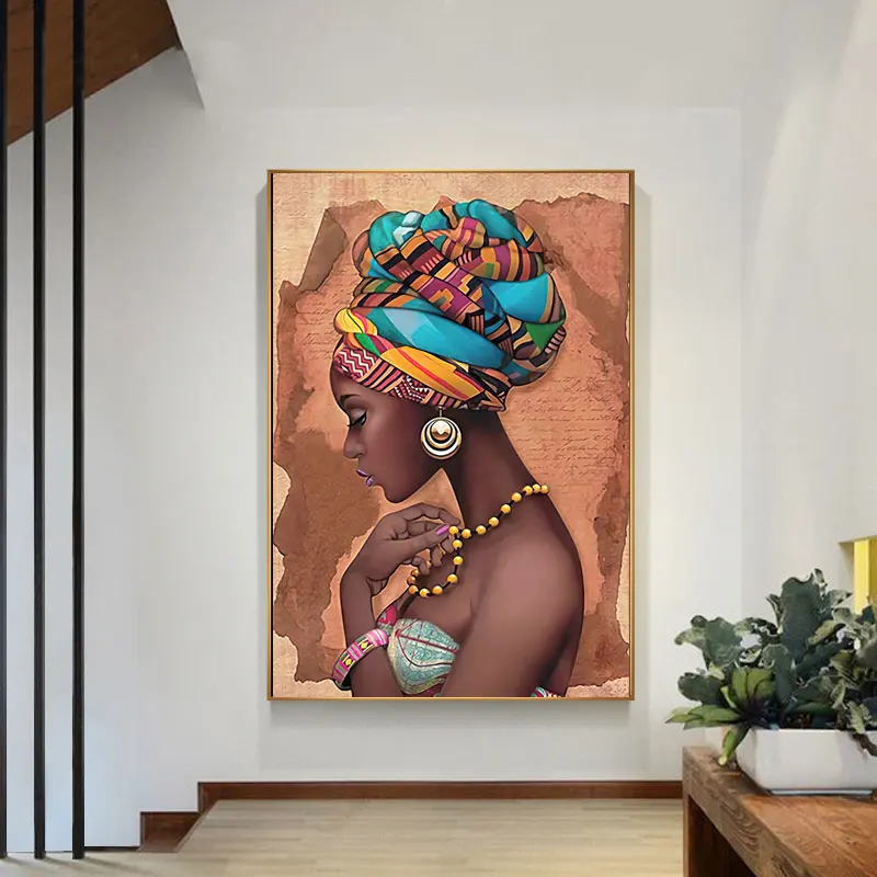 

African Woman Portrait Art Canvas Painting Beautiful Girl Modern Posters And Prints Wall Art Picture For Living Room Home Decor