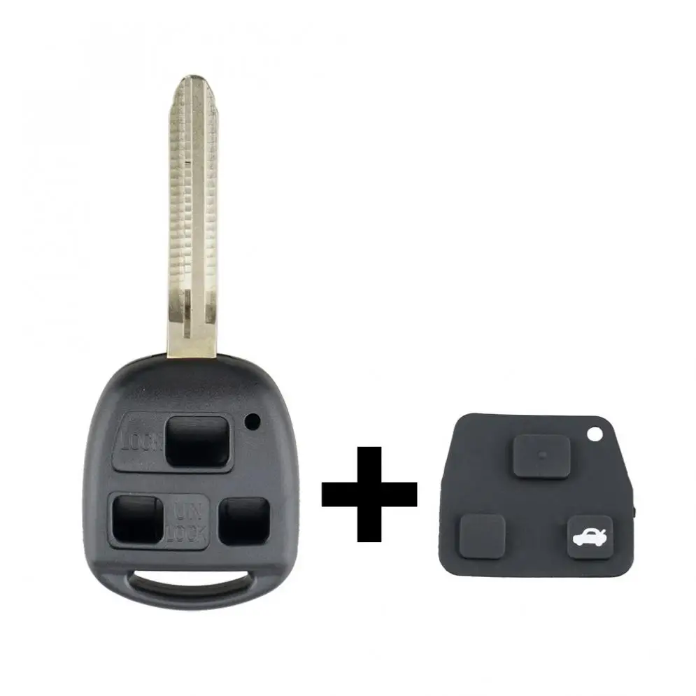 

3 Buttons Black Car Remote Key Shell Replacement Car key Case with Rubber Button Pad and TOY43 Blade Fit for Toyota