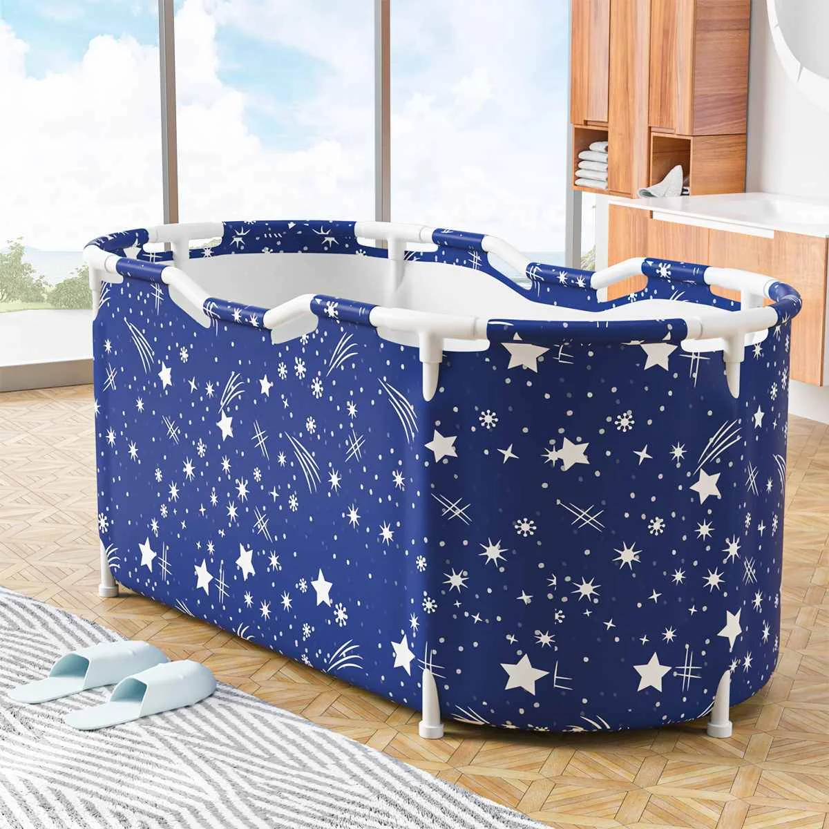 

1.2m Portable Foldable Bathtub Double Non-Inflatable Bath Tub Household Folding Large Adults Full Body Bath Barrel With Frame