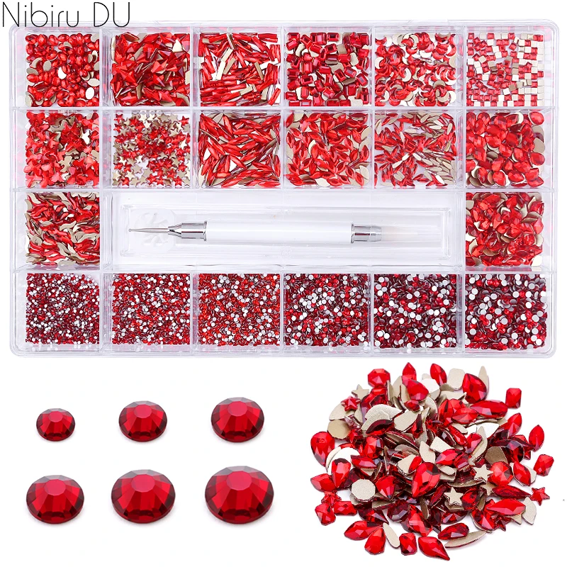 

10040Pcs Nail Decoration Set Multi-size DIY Nail Rhinestones Light Siam Box Point Drill Pen Nail Accessories