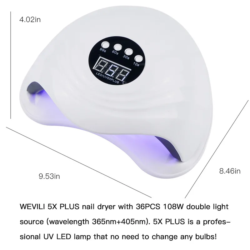 

108W nail lamp SUN5XPlus phototherapy machine nail polish glue baking lamp intelligent induction painless mode quick-drying