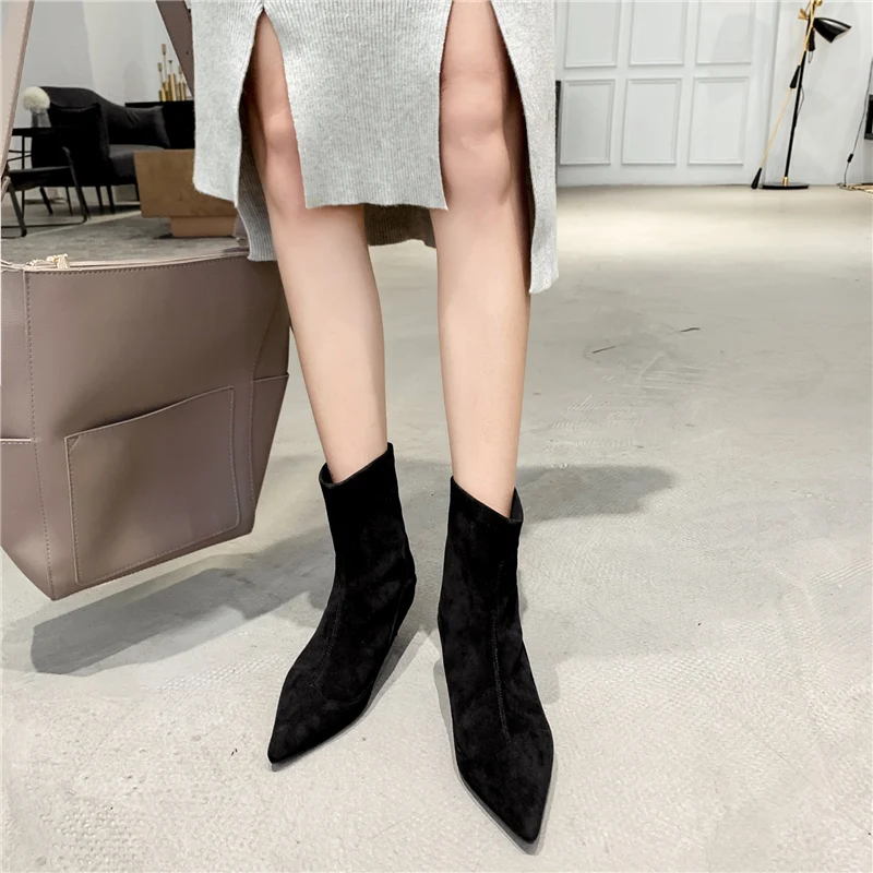 2019 г. Модные женские ботильоны на низком каблуке 3 см носки Фетиш сапоги зимние