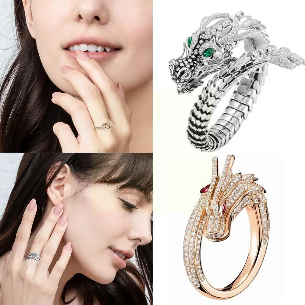

Adjustable Dragon Ring Gold Sliver Finger Rings Jewelry Ring Personality Hop For Men Women Fashion Hip Animal Jewelry R6b6 M7v3