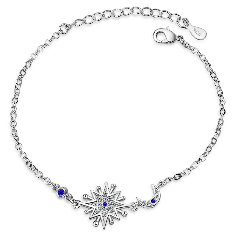 Модный брендовый браслет Micro CZ Sunshine Moon Star для женщин серебристый циркониевый