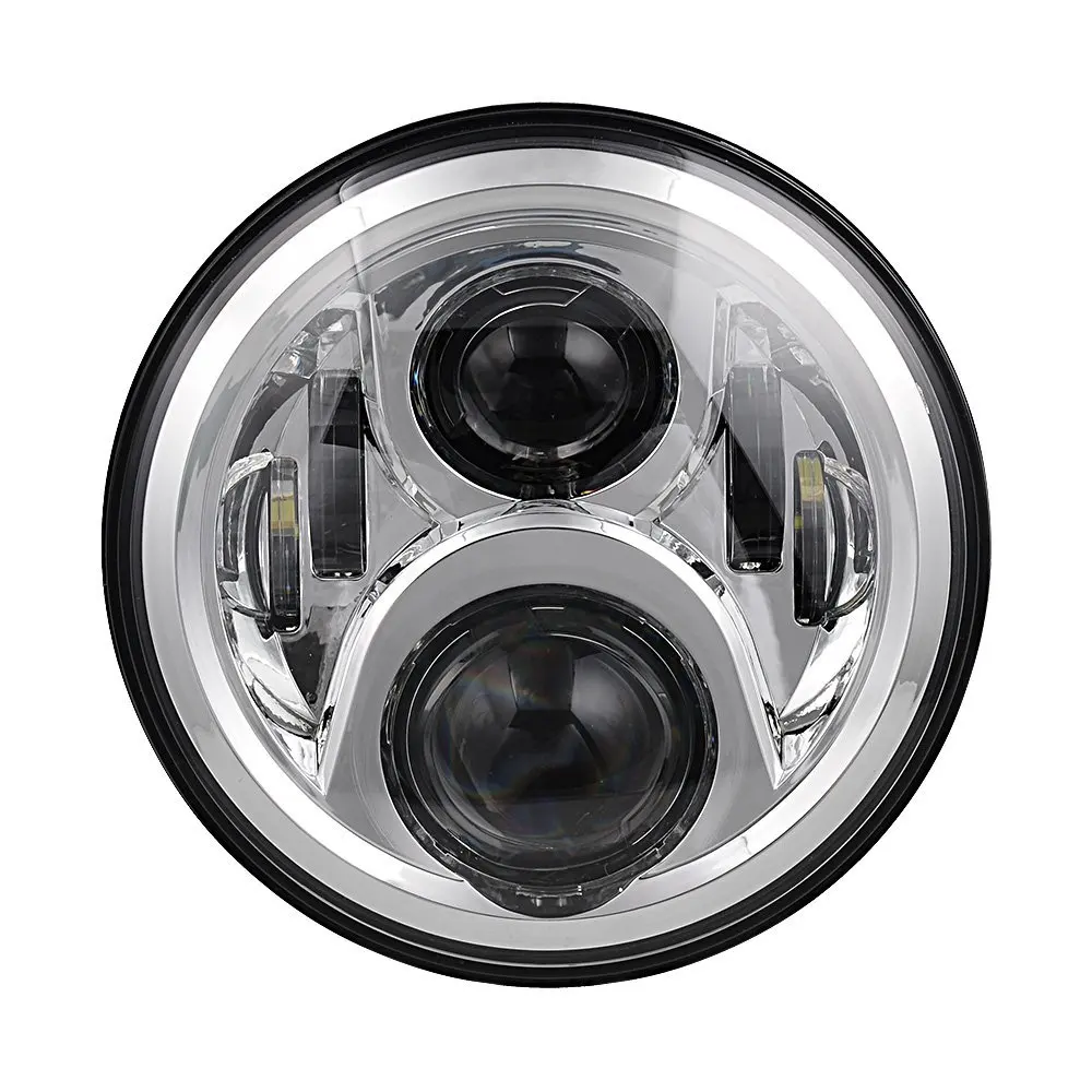 

Motorcycle Accessories 7 Inch Round LED Headlight DRL With White Halo Angel Eyes H4 Chopper