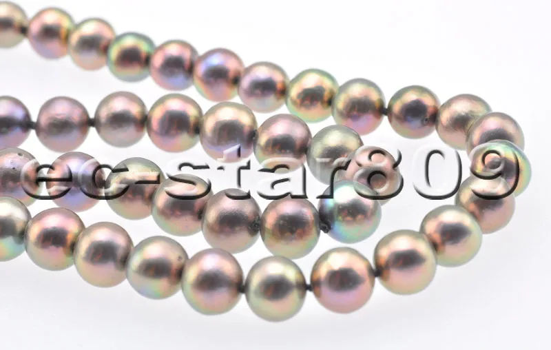 

P6876 Rare 17" 9mm Round Colorful-Black Freshwater Pearl Chokers Necklace Magnet