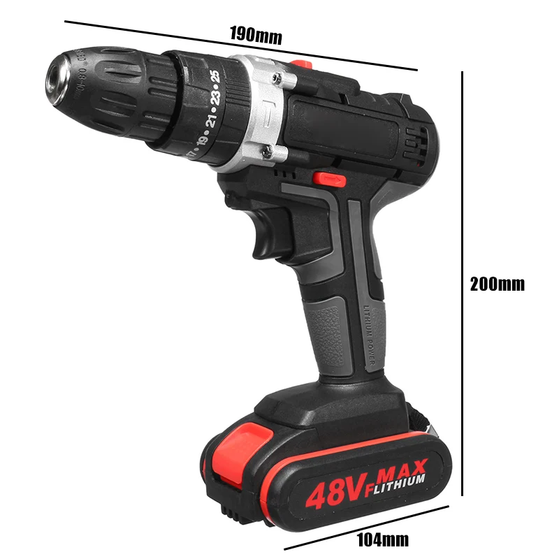 

Newly 48V Electric Hammer Drill Cordless Drill Woodworking Tool Rechargeable Woodworking Drills XSD88