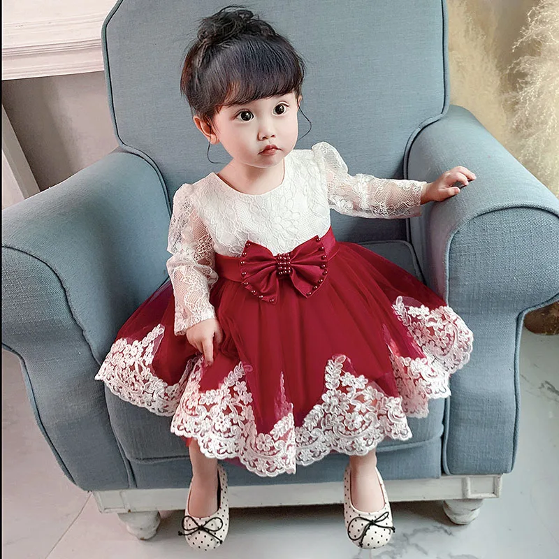 

2021 Children's Princess Skirt Girls Lace Long-Sleeved Puffy Baby Wash Dress Baby Full Moon Baby Kids GD10
