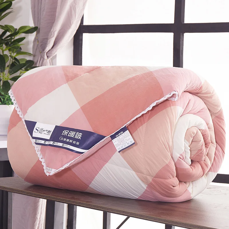

New Home Textiles Washed Cotton Winter Plaid Quilt Thick Warm Duvet Insert Autumn Winter Blankets Bed Spreads Duvets Comforters