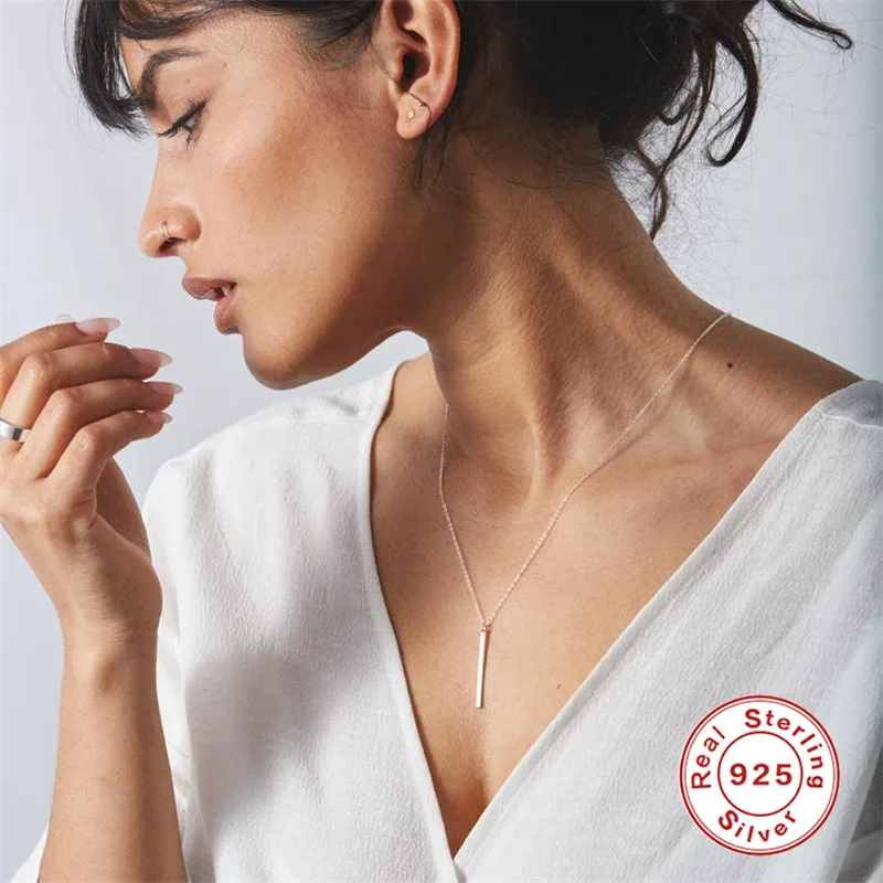 Женская подвеска на ключицы прямоугольная цепочка из 100% серебра 925 пробы с