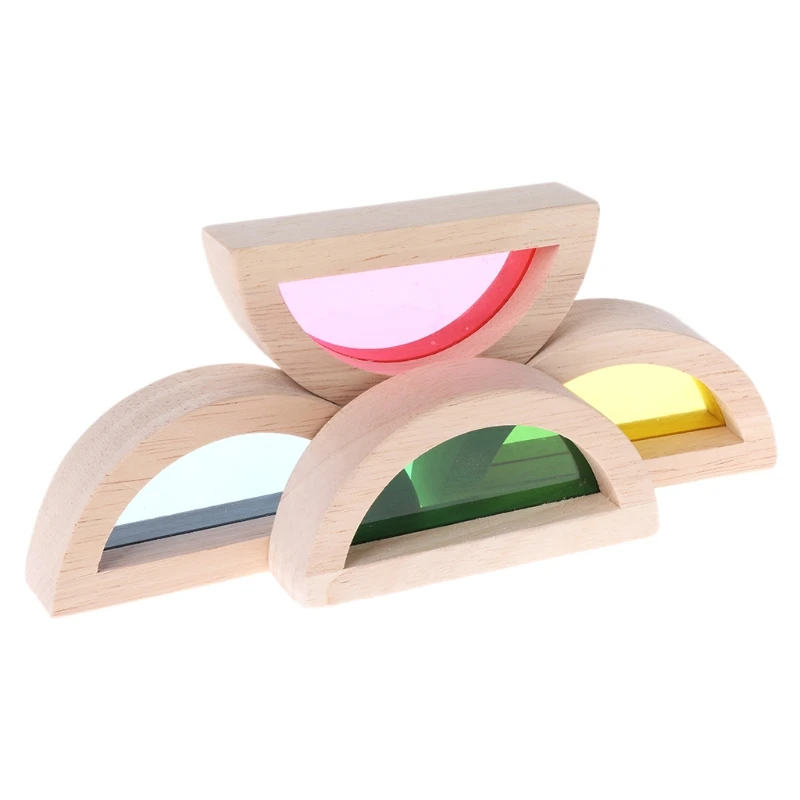 

Rainbow Acrylic Wooden Building Blocks Baby Educational Toy Montessori Kids toy C5AF