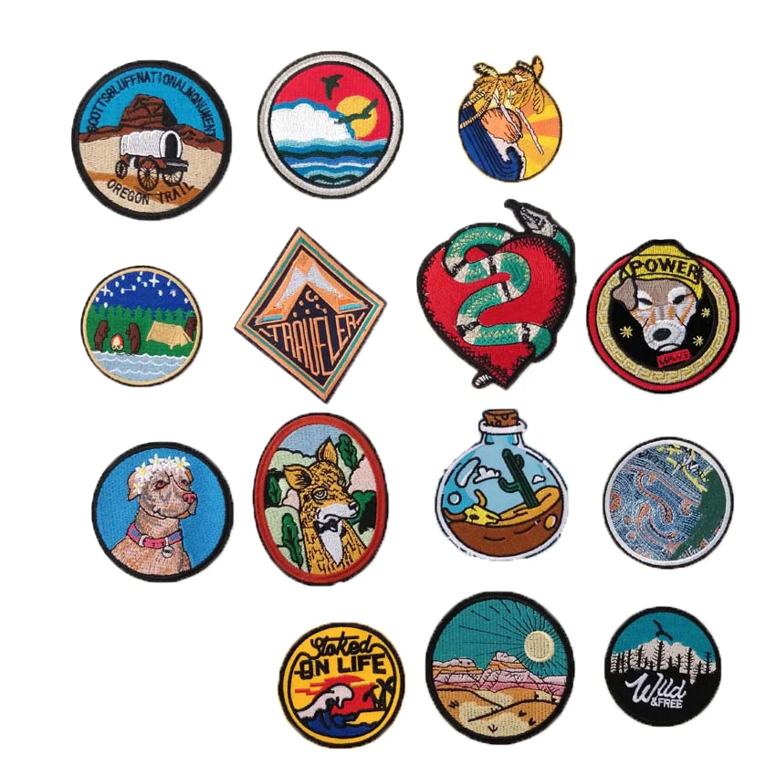 Нашивки с вышивкой Пейзажа для одежды патчи утюгом лагеря аппликация в стиле