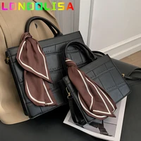 stone pattern ribbon tote bag 2021 new high quality pu leather womens designer handbag high capacity shoulder messenger bag