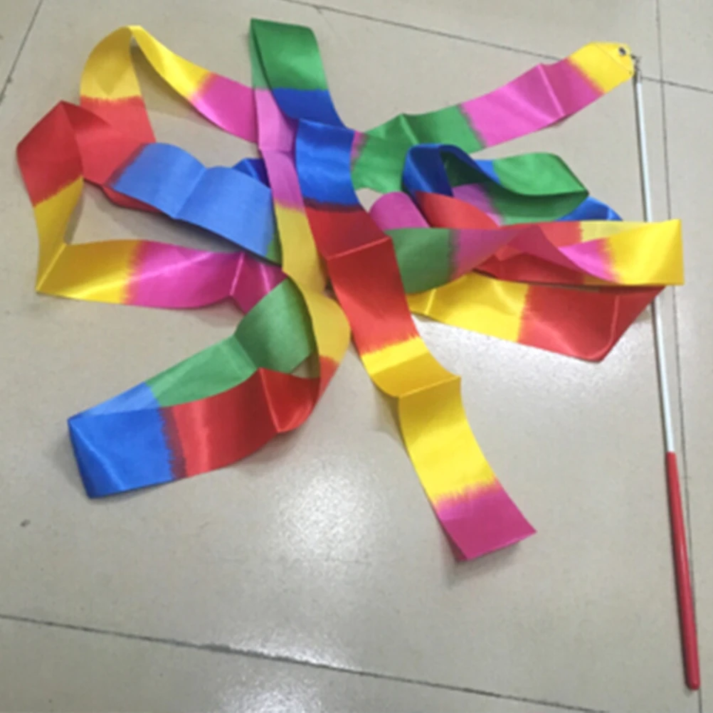 

4M Colorful Gym Ribbons Dance Ribbon Rhythmic Art Gymnastics Ballet Streamer Twirling Rod Rainbow Stick Training