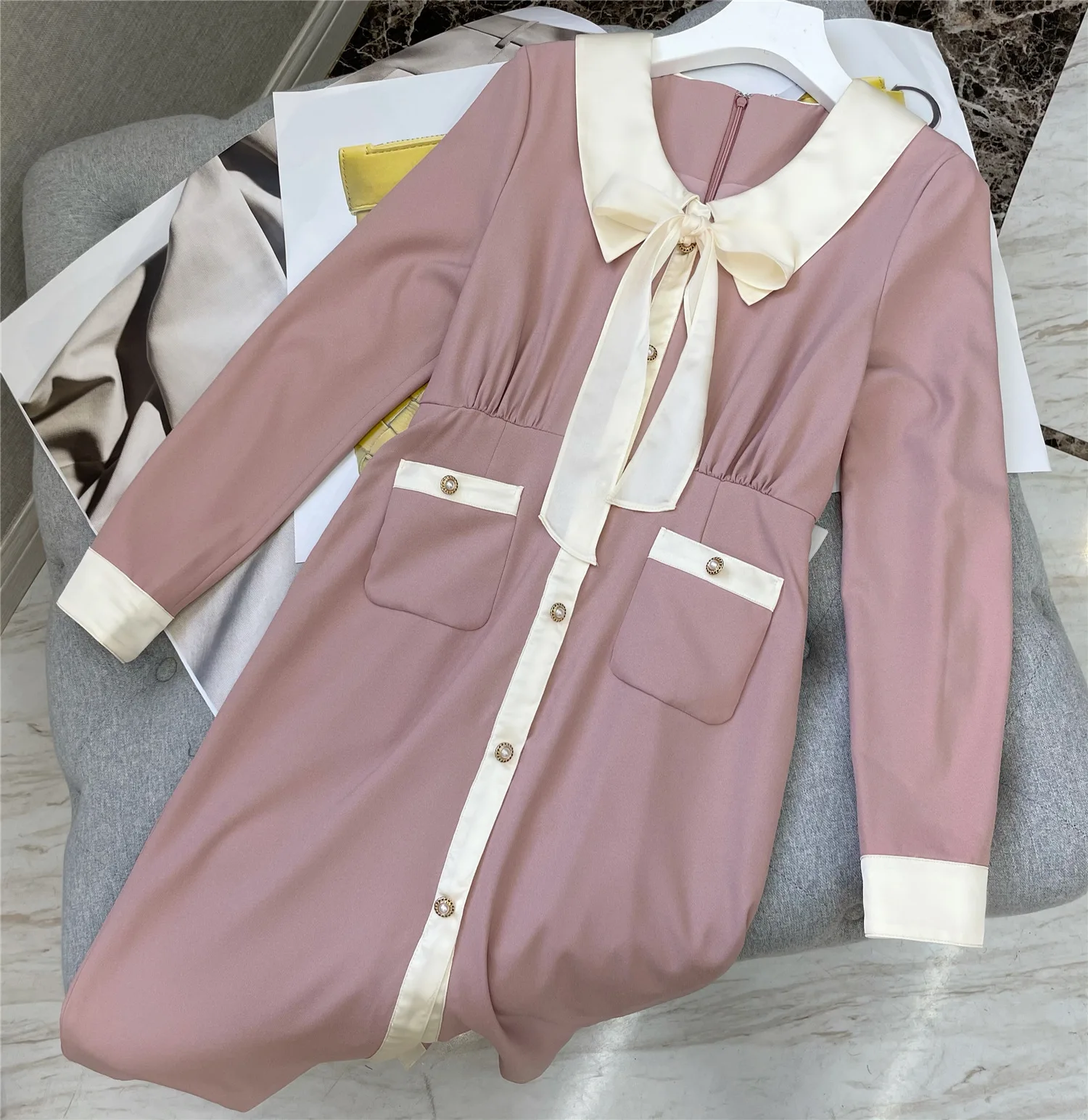 

House 21 early spring new French style designer xiaoxiangfeng bowknot lace dress