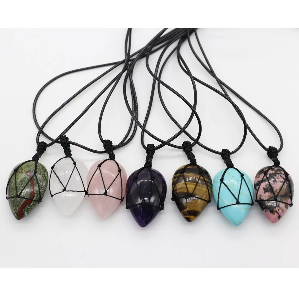 Новый дизайн Овальный Кулон из натурального камня регулируемый шнур ожерелье