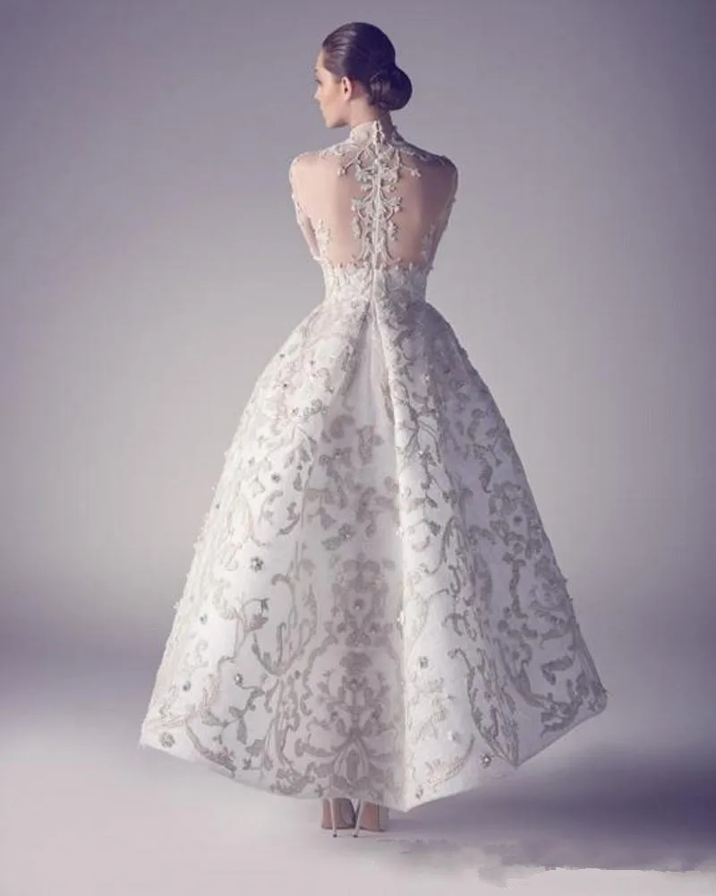 

High Low Muslim Evening Dresses A-line Long Sleeves Appliques Beaded Dubai Saudi Arabia Long Prom Dress Gown Robe De Soiree