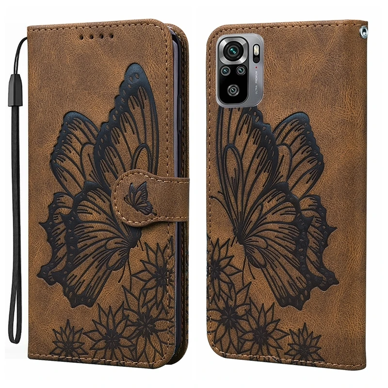 retro big butterfly flip leather phone case for xiaomi mi 11 redmi note 10 10s 9 9s 8 pro 9t poco f3 m3 x3 nfc holder book cover free global shipping