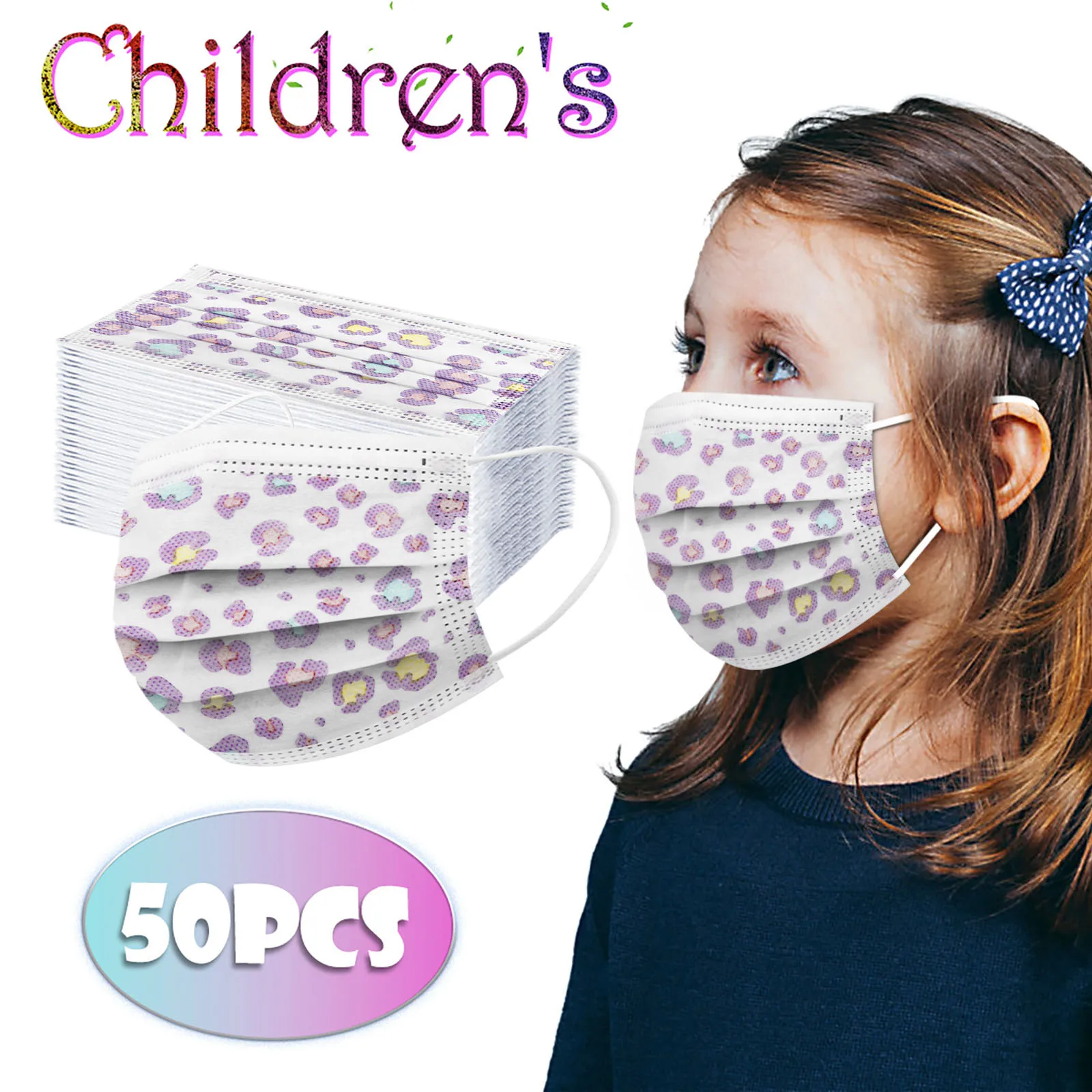 

50PCS Face Masks Children's Spunlace Windproof Foggy Haze Pollution Non-reusable Breathable Printed Mask Face sheild Mascarar