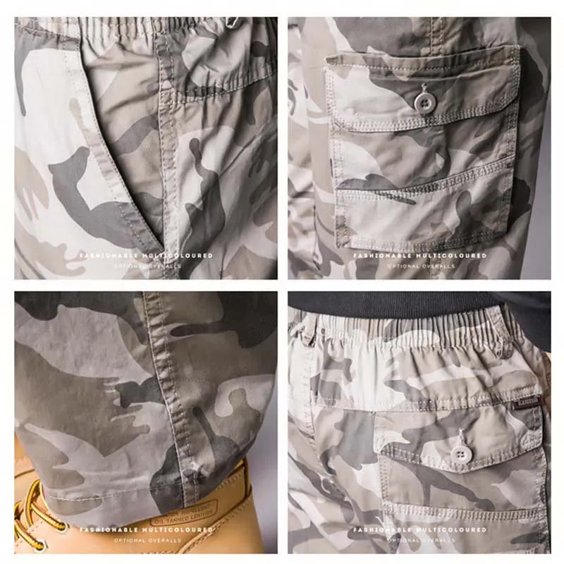 Брюки-карго мужские из чистого хлопка камуфляжные с несколькими карманами