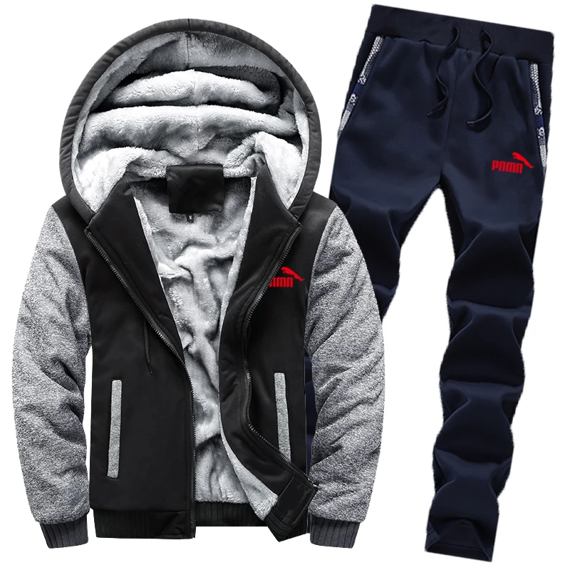 

2020 Autumn Winter Men Sets Splicing Sportswear Men's Plus velvet Full-Sleeved top+Outdoor Sports Pants Tracksuit Men Clothing