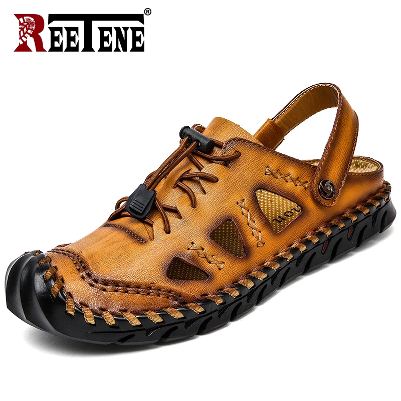 Сандалии REETENE мужские кожаные повседневные пляжные резиновые для лета 2021