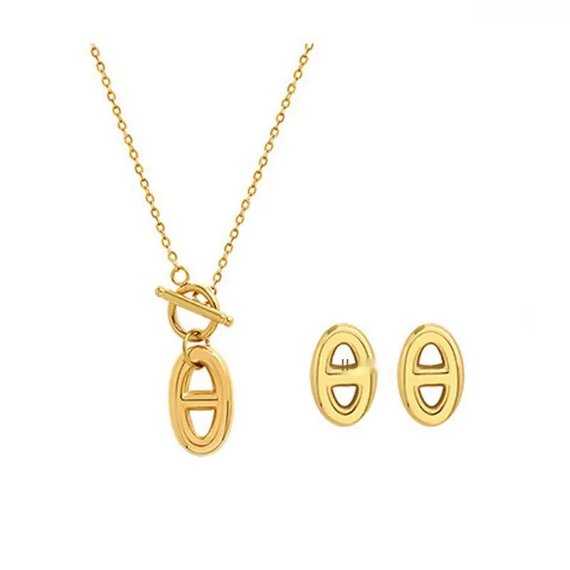 

Stainless Steel OT Buckle Design Necklaces Pendant Earrings Set Minimalist Chain Plated Gold Gift For Women Jewellery 2021