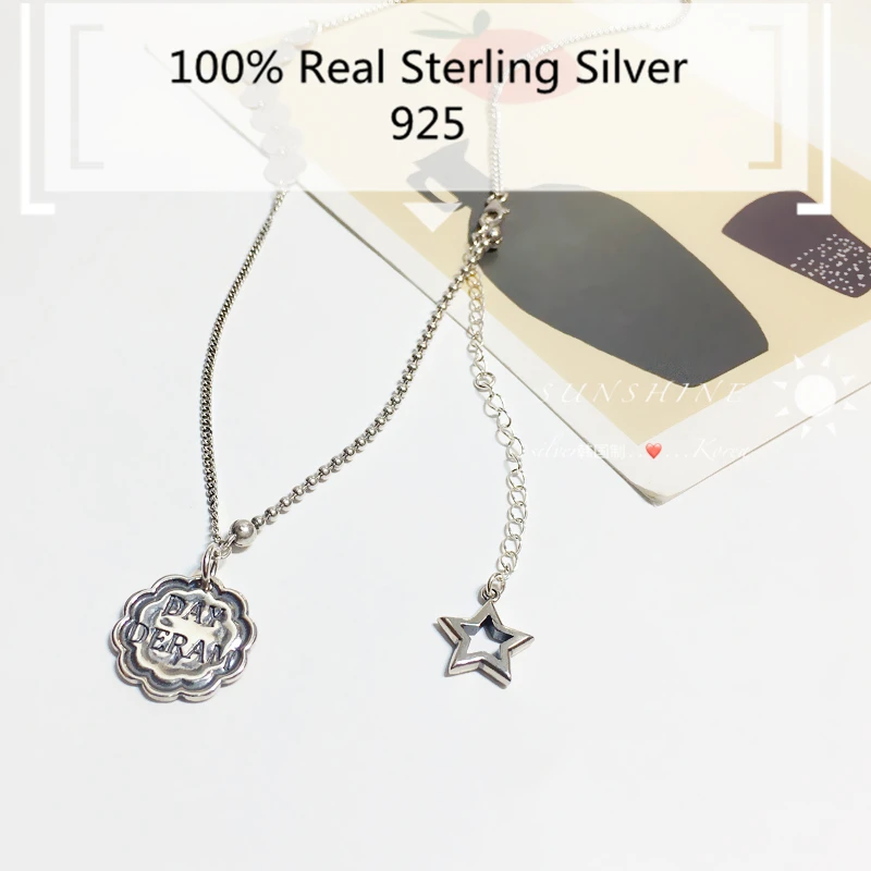 

100% 925 Sterling Silver Sweater Necklace Vintage Handmade Letter Pendant Long Chain Day Dream 925