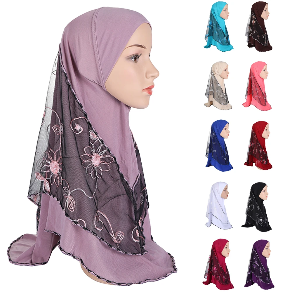 

One Piece Amira Muslim Women Hijab Mesh Scarf Turban Wrap Islamic Arab Full Cover Cap Wrap Headscarf Prayer Shawl 73*60cm