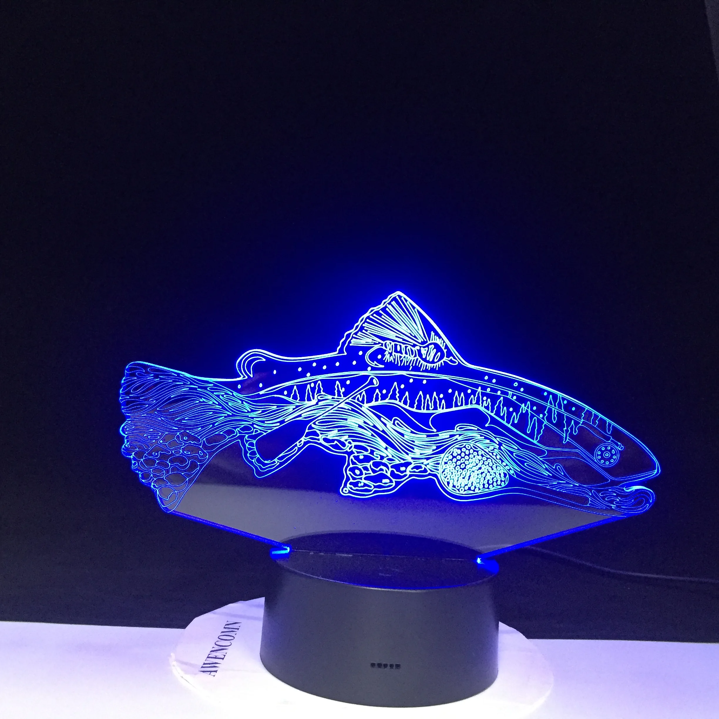 3D светодиодный ночник 7 цветов форма рыбы RGB настроение животное USB сенсорный