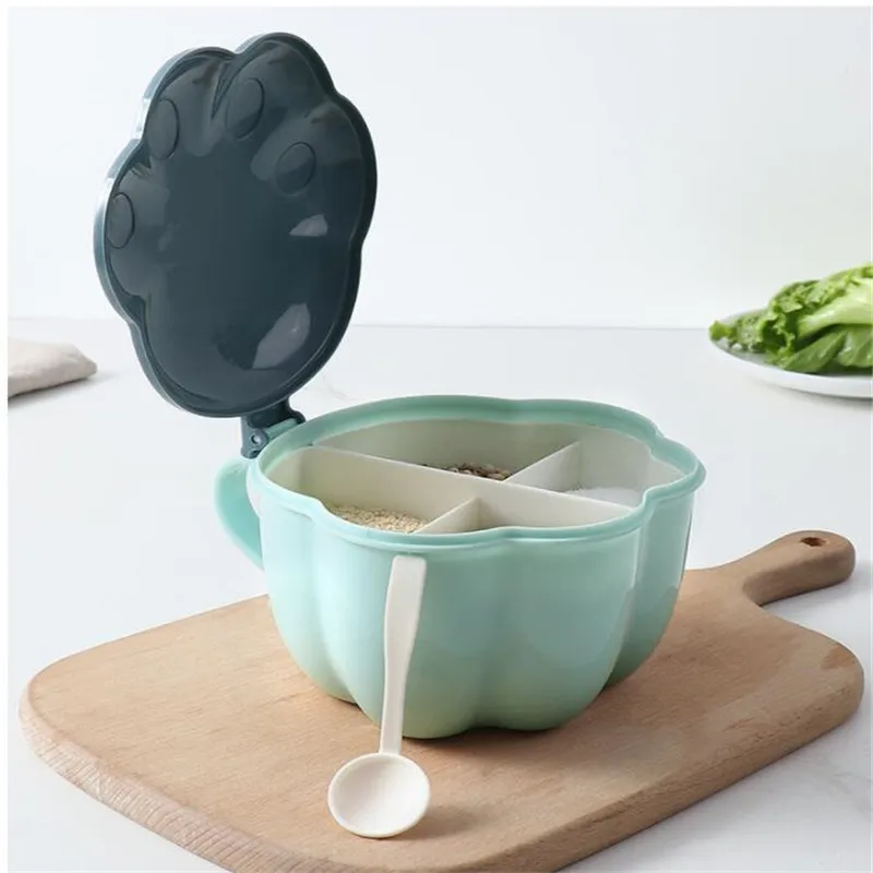 Разделочная коробка для специй с ложками, двойной крышкой и контейнером для хранения.