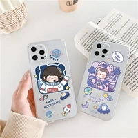cartoon space astronaut girl clear phone case for iphone 7 8 plus se 2020 x xr xs max 12 13 mini 11 pro max dinosaur back cover