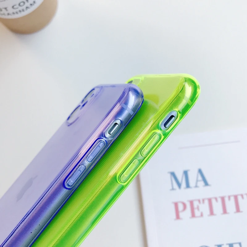 Флуоресцентный яркий неоновый зеленый цвет в горошек Прозрачный чехол для iPhone X XR