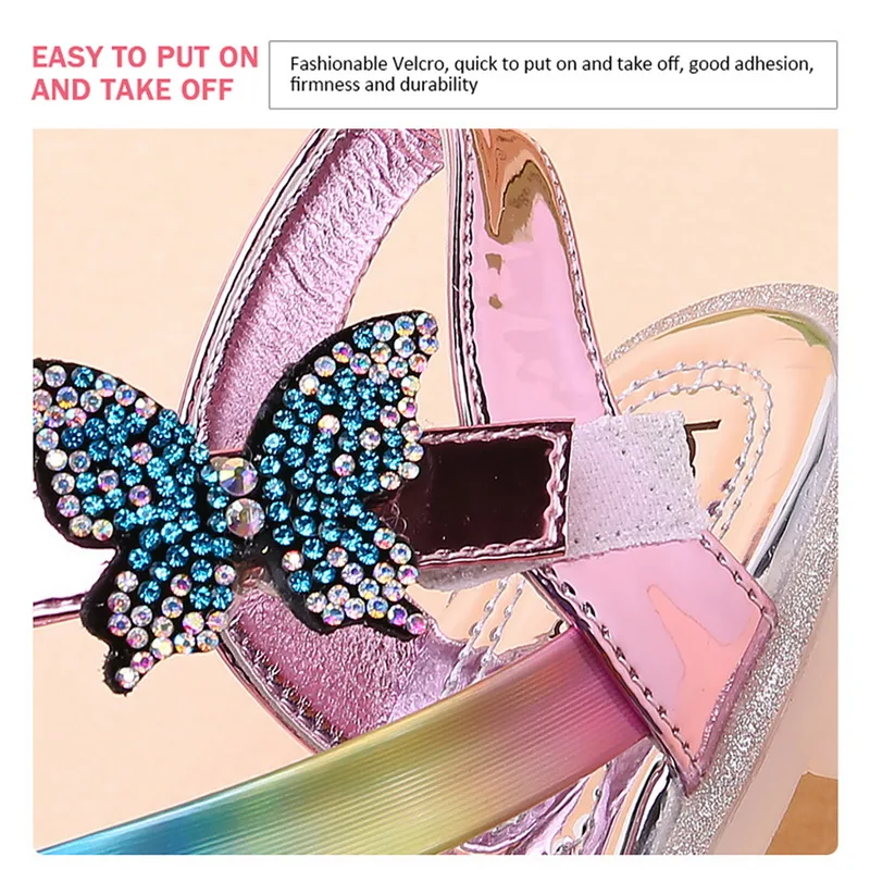 

Girl's Flats Shoes Kids Rhinestone Fashion Shoes Children's Butterfly Sandals 2021 Summer Footwear Round Toe Non-slip Sandals