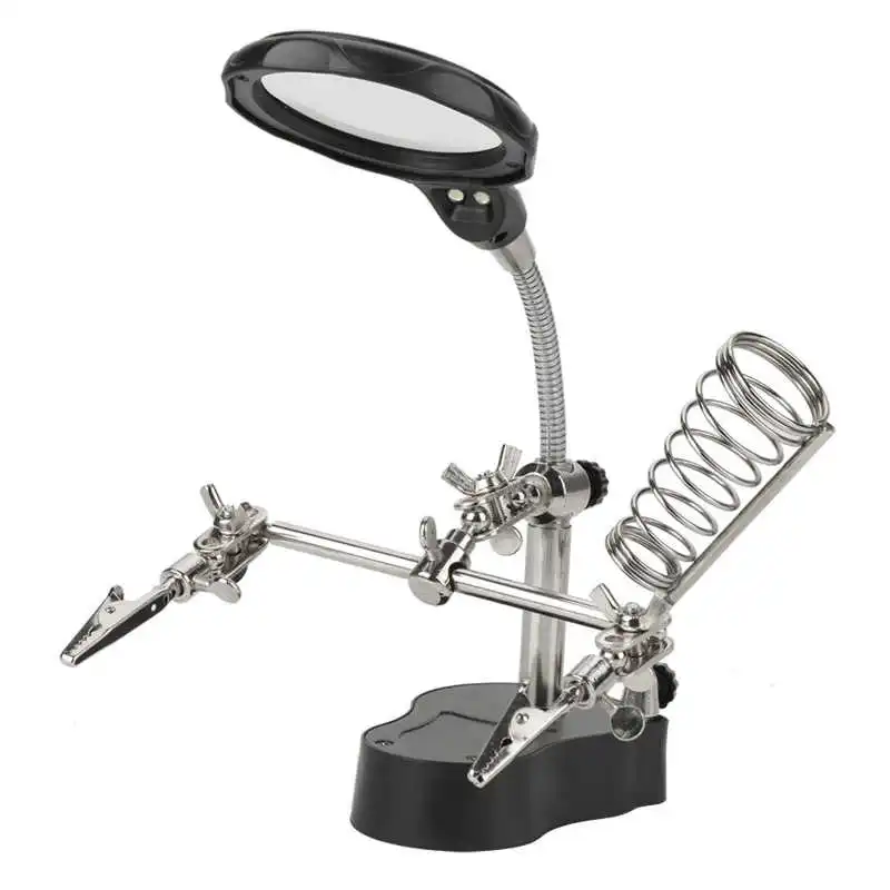 

Soldering Iron Station Stand With Welding Magnifying Glass Clip Clamp Third Hand Helping Desktop Magnifier Soldering Repair Tool