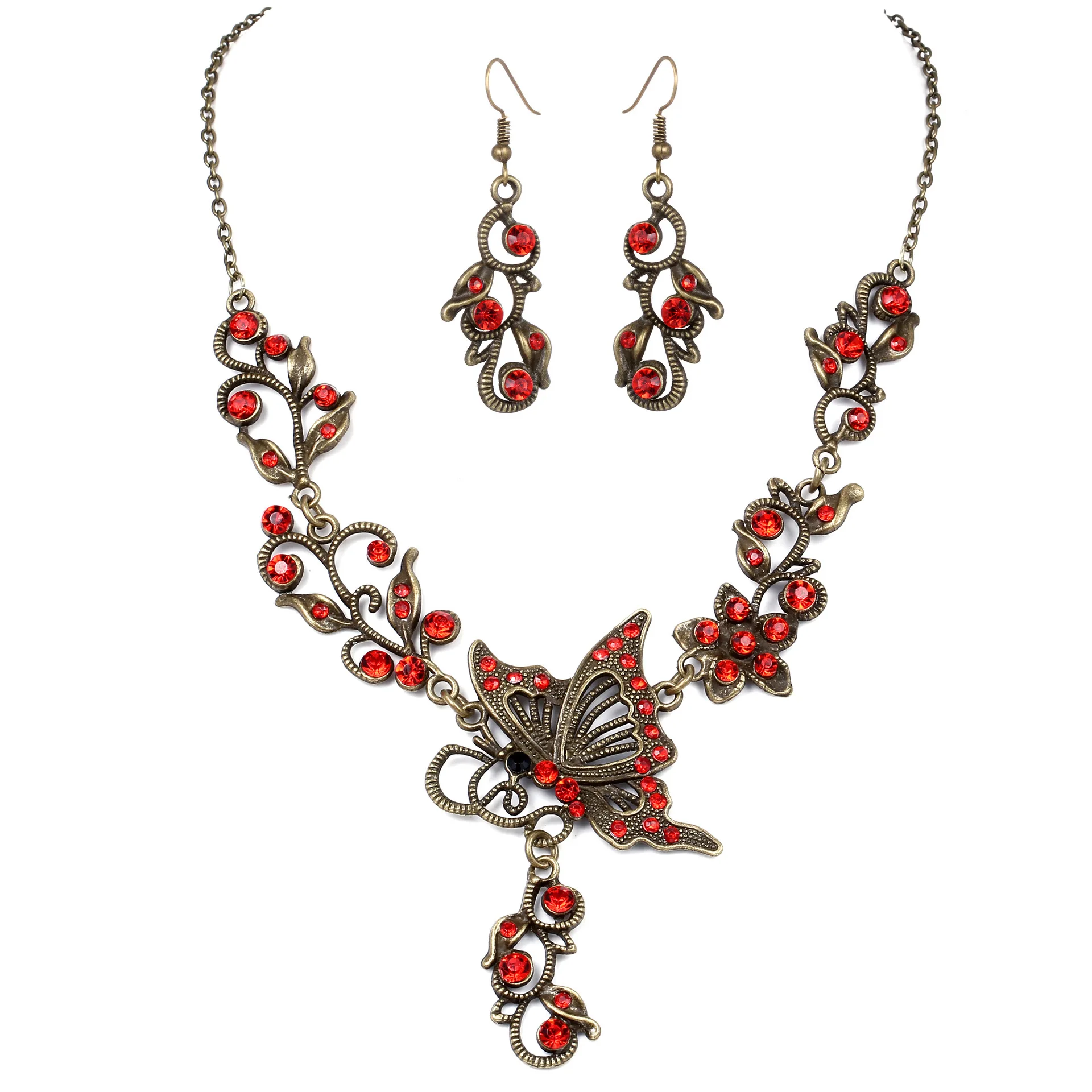 

Fashionable new Bridal Jewelry Diamond Butterfly Flower Earrings Necklace versatile Jewelry Set for women