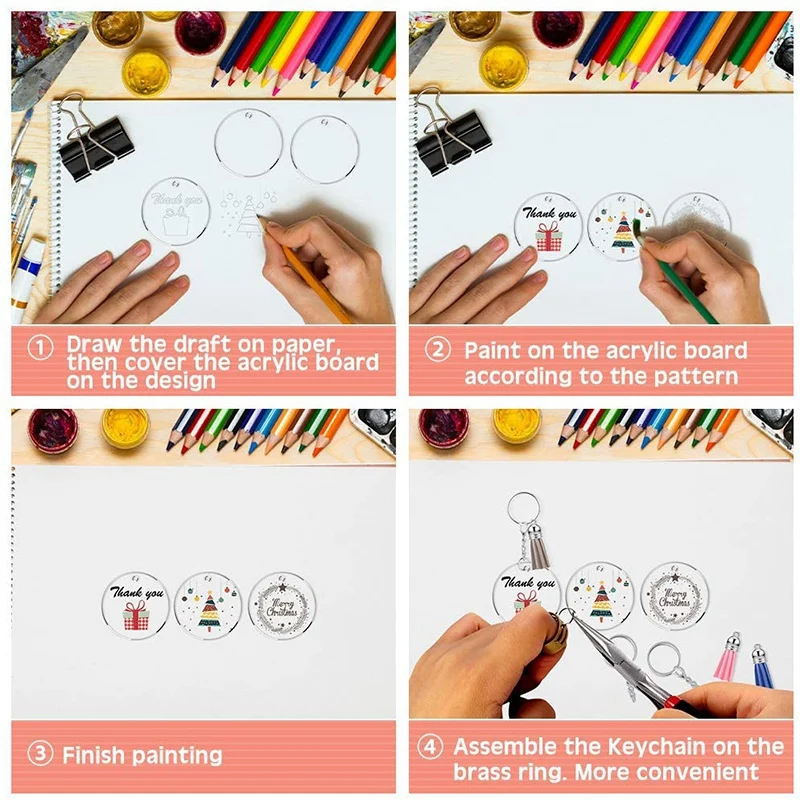 

Acrylic Transparent Circle Discs,for DIY Keychains and Discs with Hole Colorful Tassel Pendant for DIY Crafts