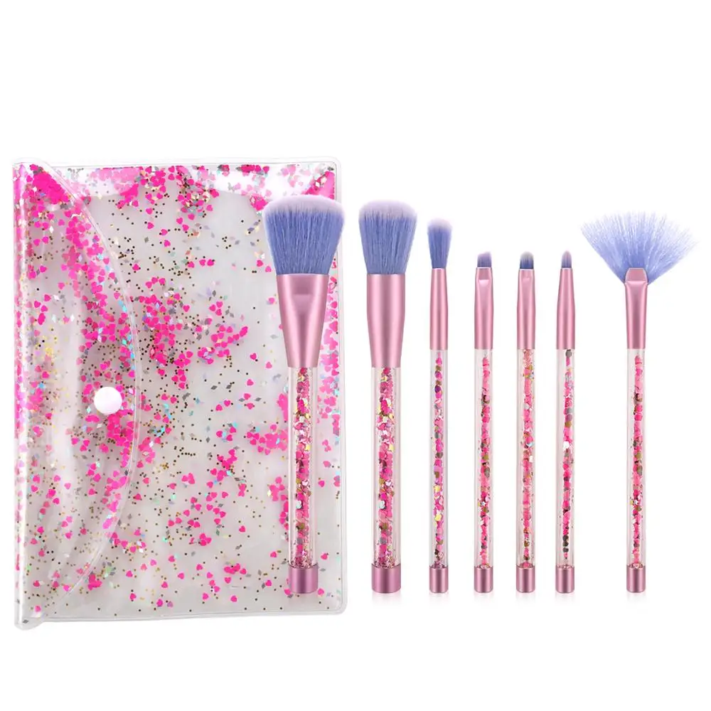 

7Pcs Crystal Blue Transparent Handle Purple Tube Eye Makeup Brush Set Blooming Outline Tool To Create A Refined Look #LR1