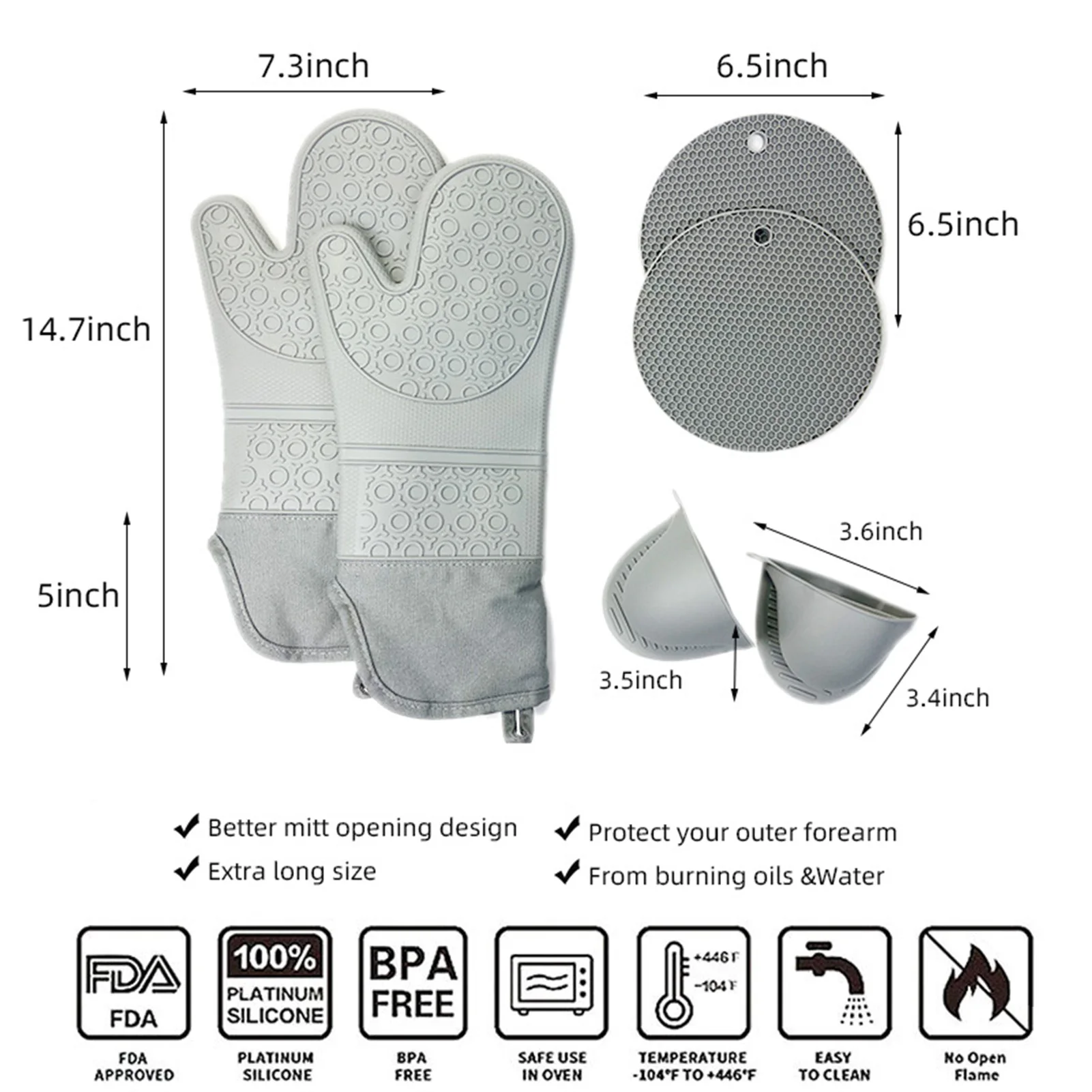 

6 Pcs Length Thickened Silicone Microwave Oven Mitts With Pinch Mitts & Silicone Pads For Baking Cooking Kitchen physical