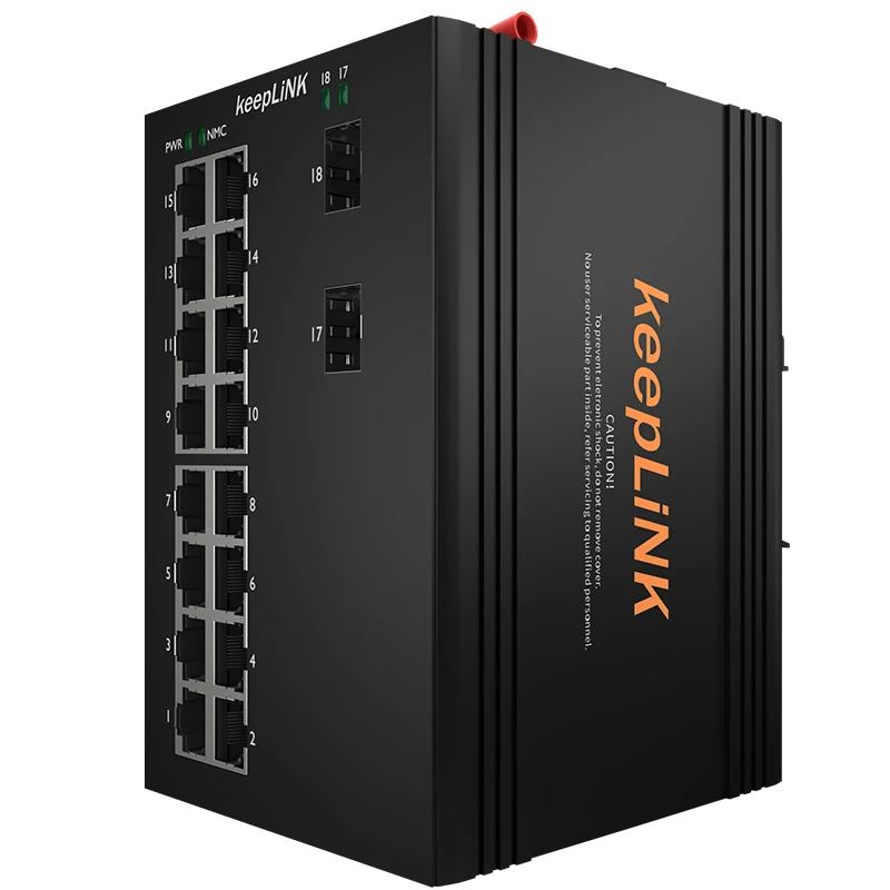 KeepLink 18 Ports Industrial Ethernet Switch Unmanaged 16 Gigabit RJ45 Ports 2 Fiber Ports IP40